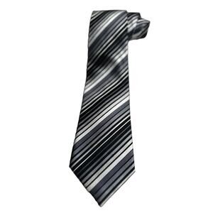 Vintage Enrico Rossini Black, Gray White Diagonal Stripe 100% Handmade Silk Tie